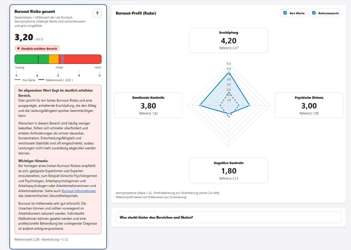 Screenshot der Ergebnisdarstellung